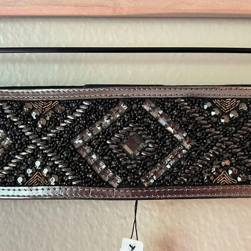 NWT - WHBM Elegant Silver, Gold, Black Beaded & Sequence Belt - Large